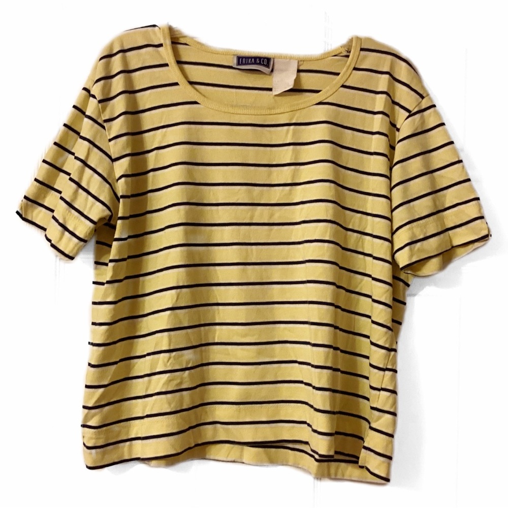 4/$15 🌻 Erika & Co Size L Yellow Striped Top Vintage Vibes